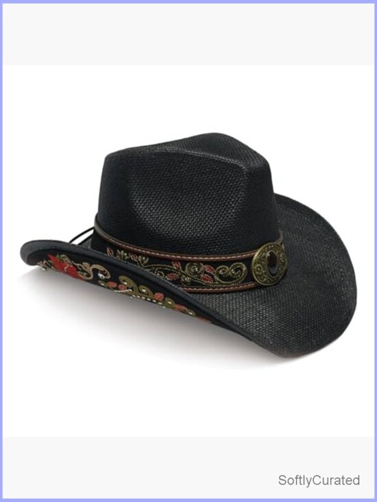 Straw Cowboy Hat with Decorative Band - Unisex Wide Brim Sun Hat main image 6